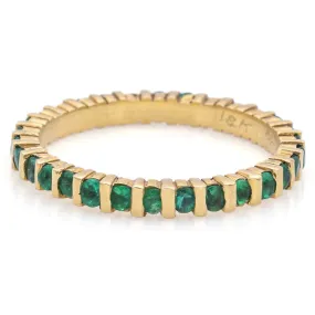 Estate 18K Yellow Gold Emerald Round Eternity Band Ring Size 6