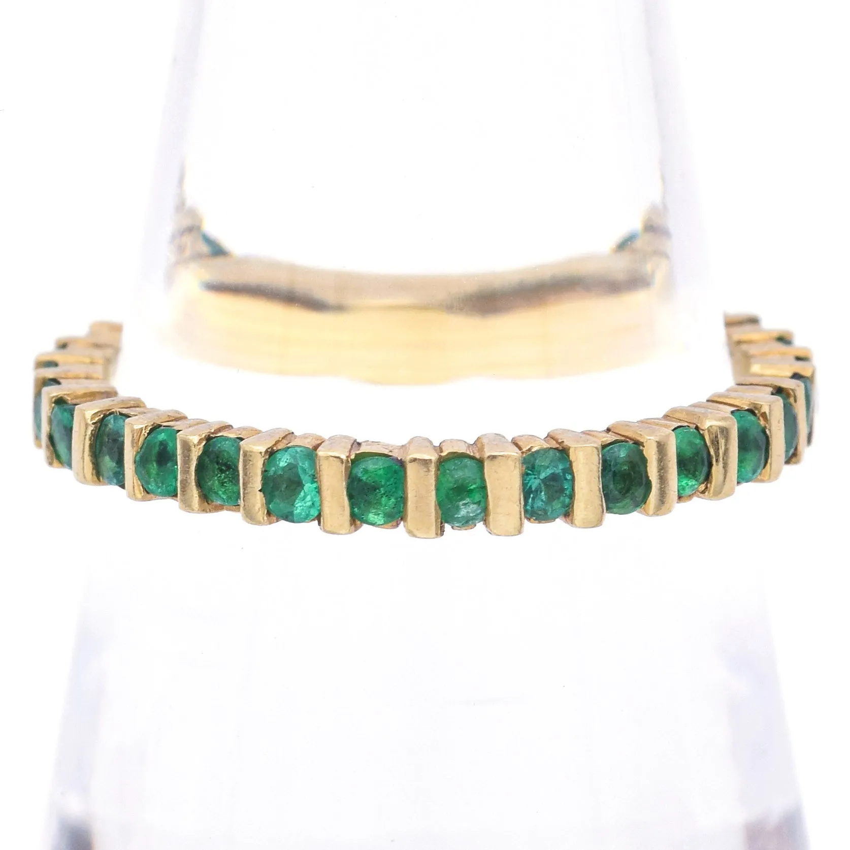 Estate 18K Yellow Gold Emerald Round Eternity Band Ring Size 6