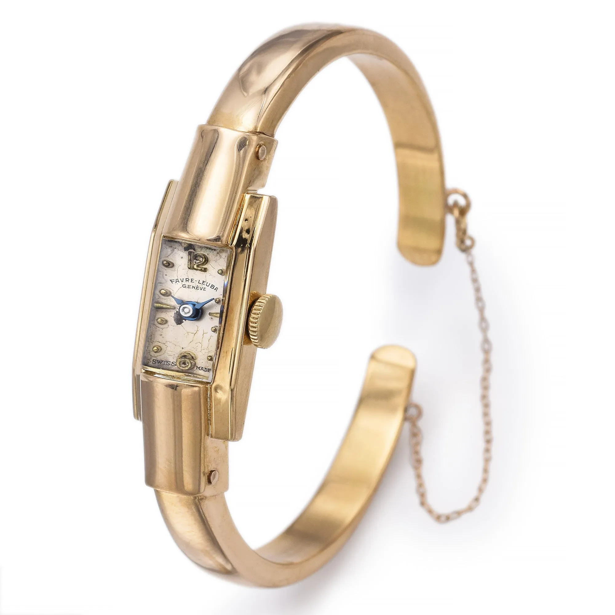 Favre-Leuba Geneve 18K Yellow Gold Hand Wind Women's Cuff Bracelet Watch   Box