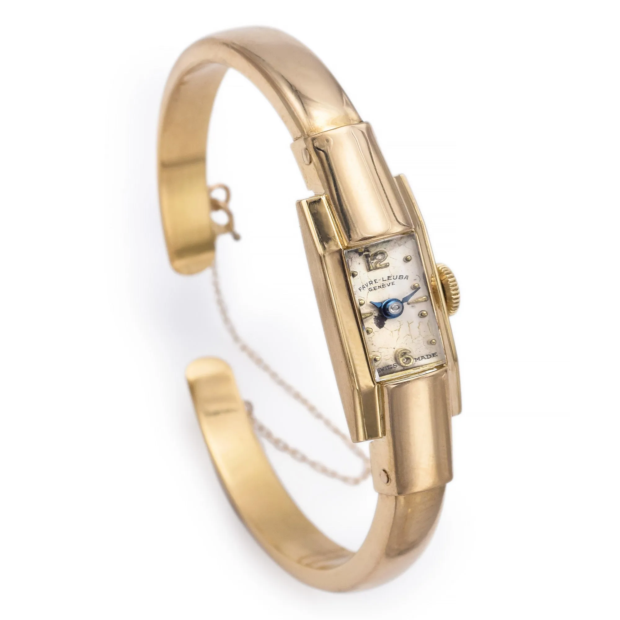 Favre-Leuba Geneve 18K Yellow Gold Hand Wind Women's Cuff Bracelet Watch   Box