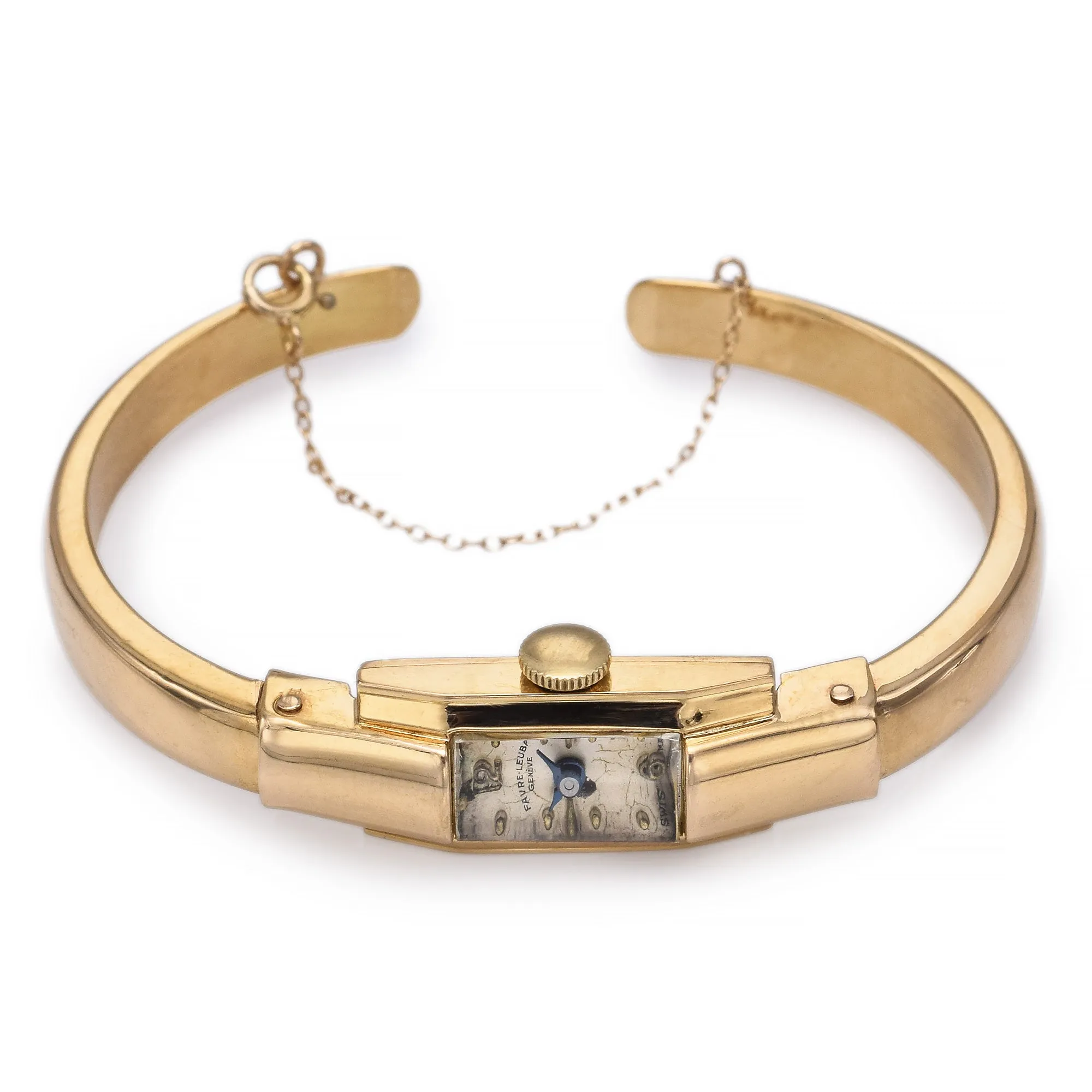 Favre-Leuba Geneve 18K Yellow Gold Hand Wind Women's Cuff Bracelet Watch   Box