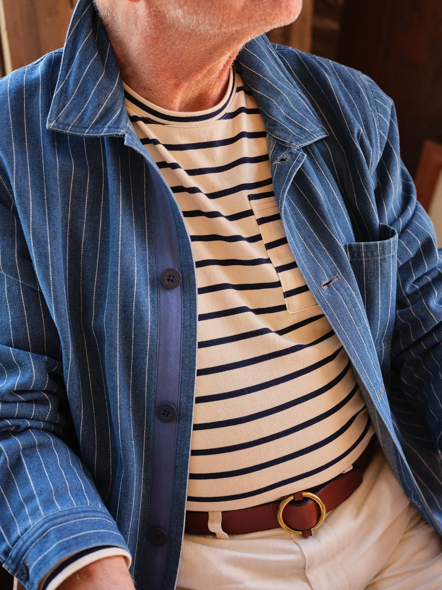 French Workman’s Jacket in Denim Pinstripe