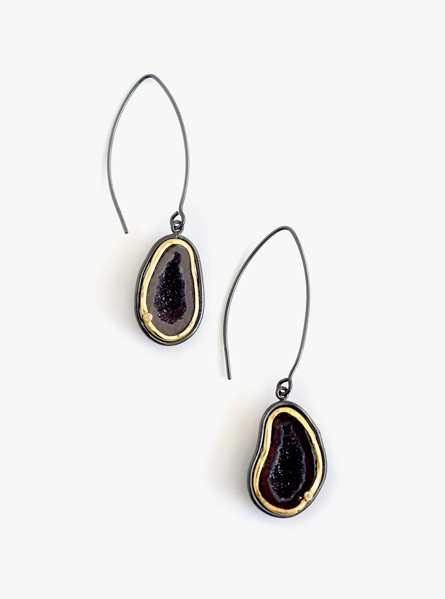 Geode With Diamond Long Hook Earrings