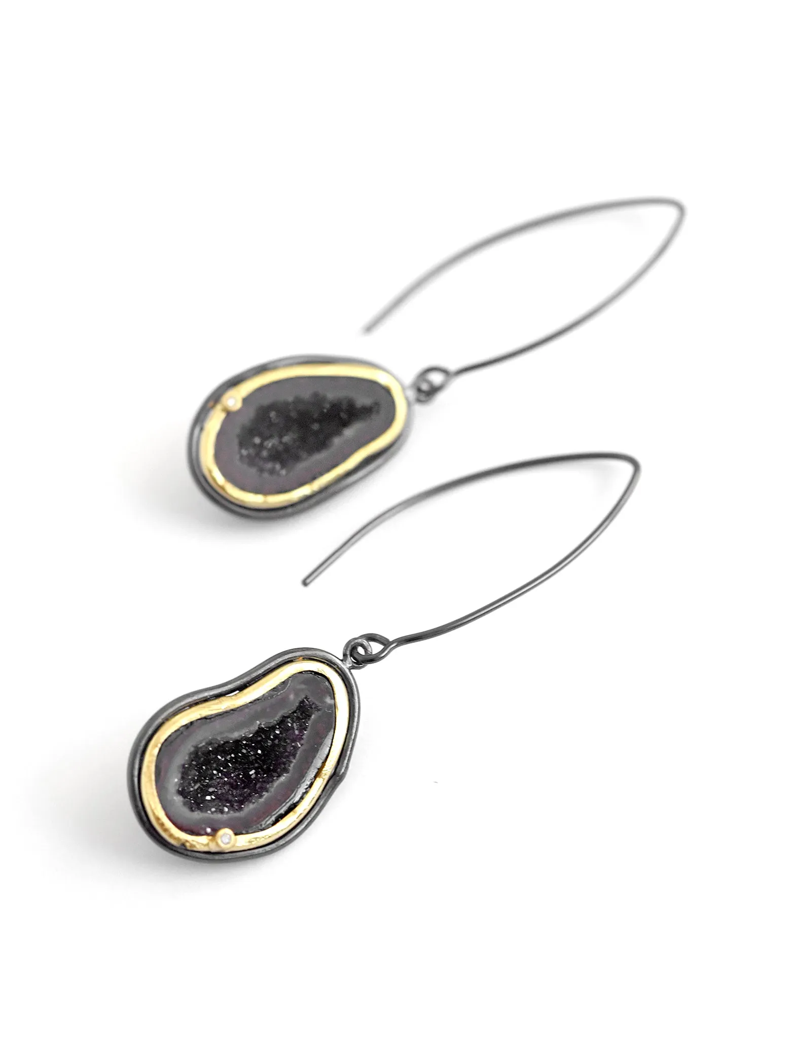 Geode With Diamond Long Hook Earrings