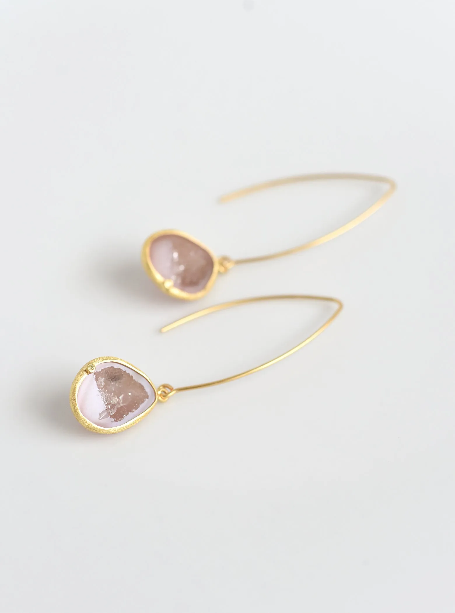 Geode With Diamond Long Hook Earrings