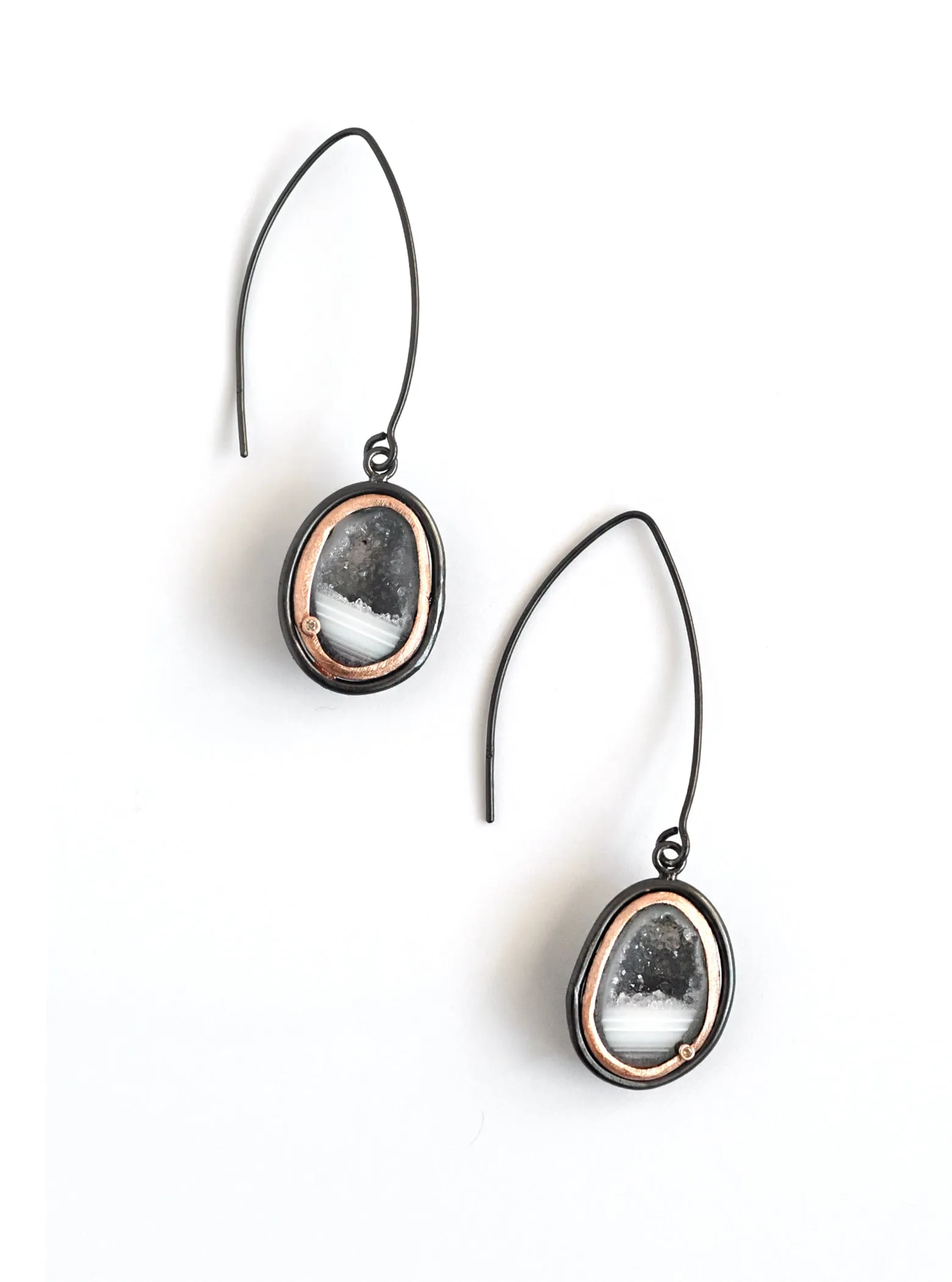 Geode With Diamond Long Hook Earrings