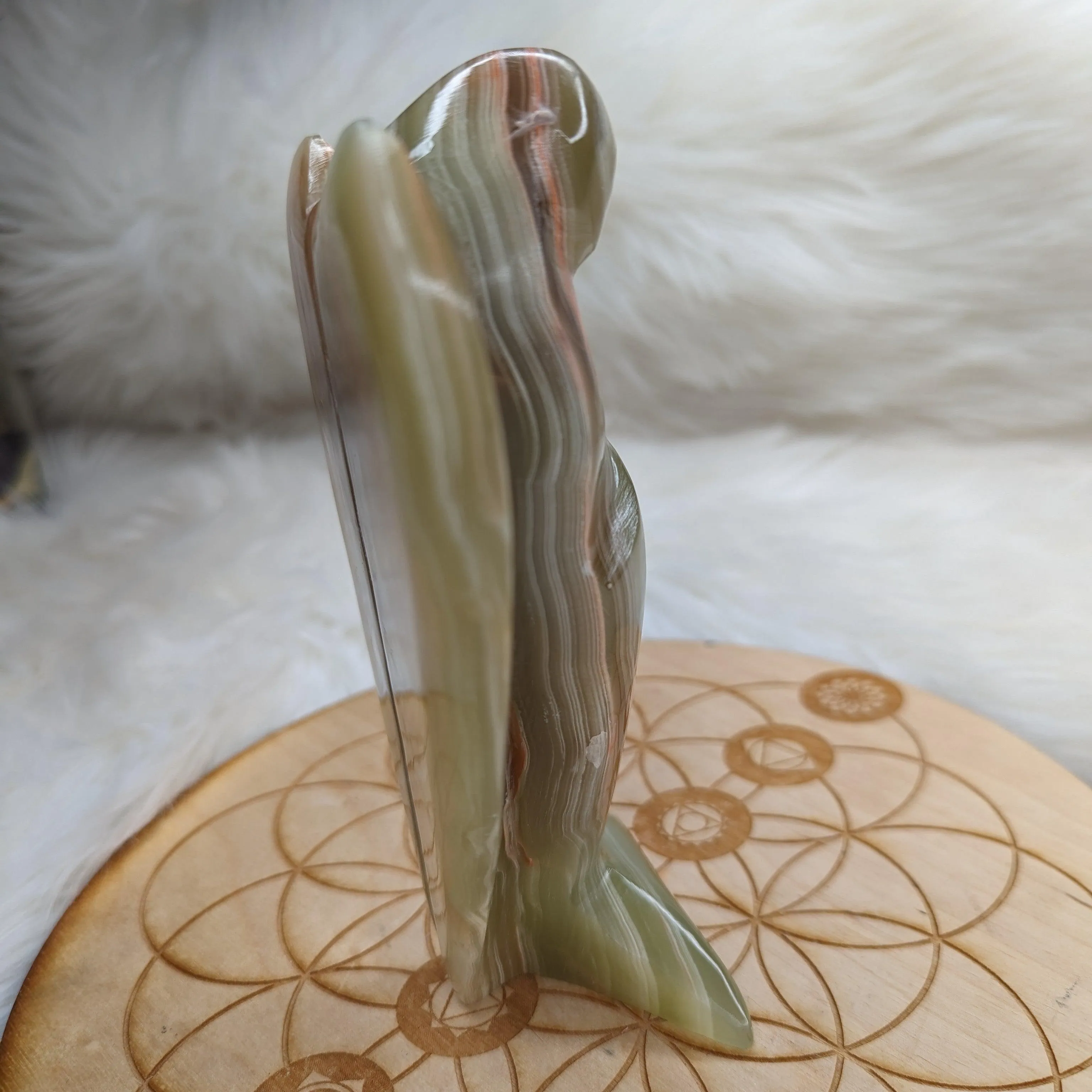 Green Banded Onyx Angel Carving ~ Display Carving