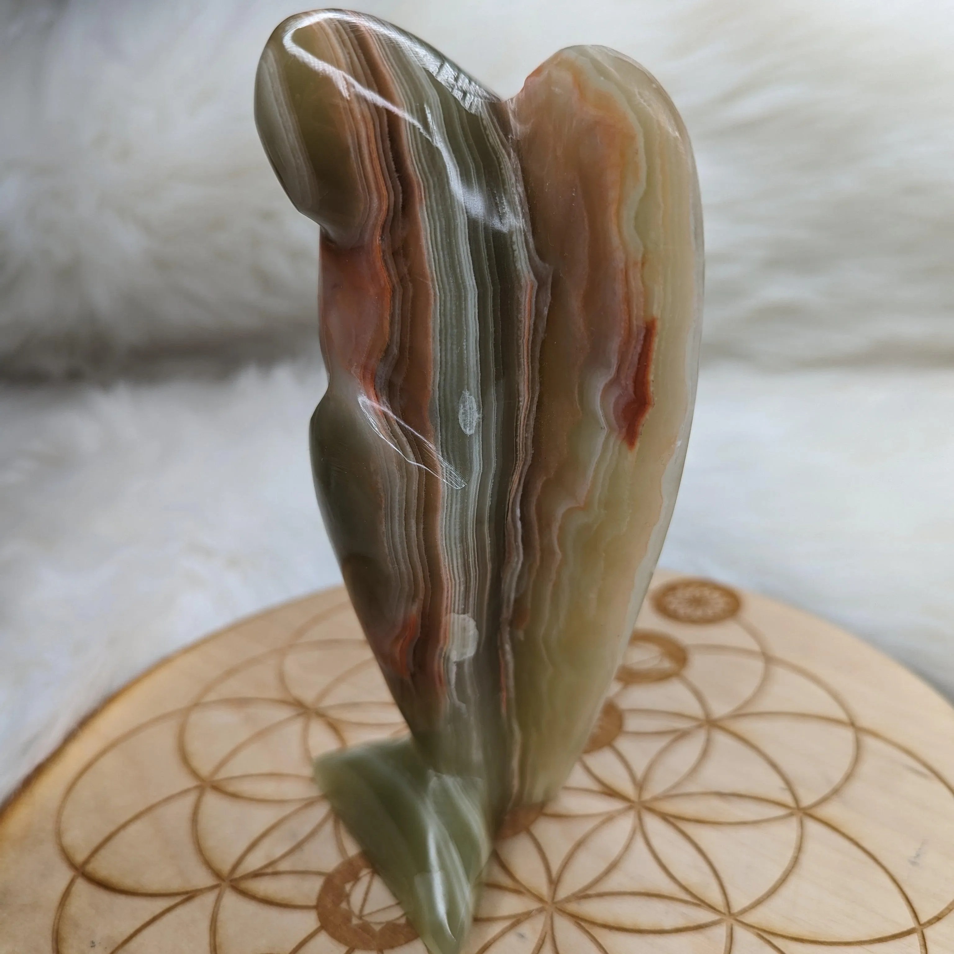 Green Banded Onyx Angel Carving ~ Display Carving