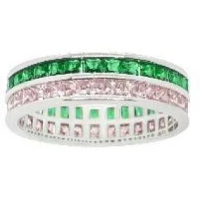 Green Emerald and Pink Sapphire Eternity Ring