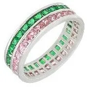 Green Emerald and Pink Sapphire Eternity Ring