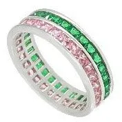 Green Emerald and Pink Sapphire Eternity Ring