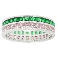 Green Emerald and Pink Sapphire Eternity Ring