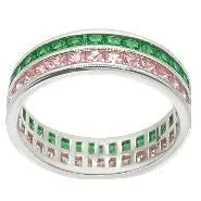 Green Emerald and Pink Sapphire Eternity Ring