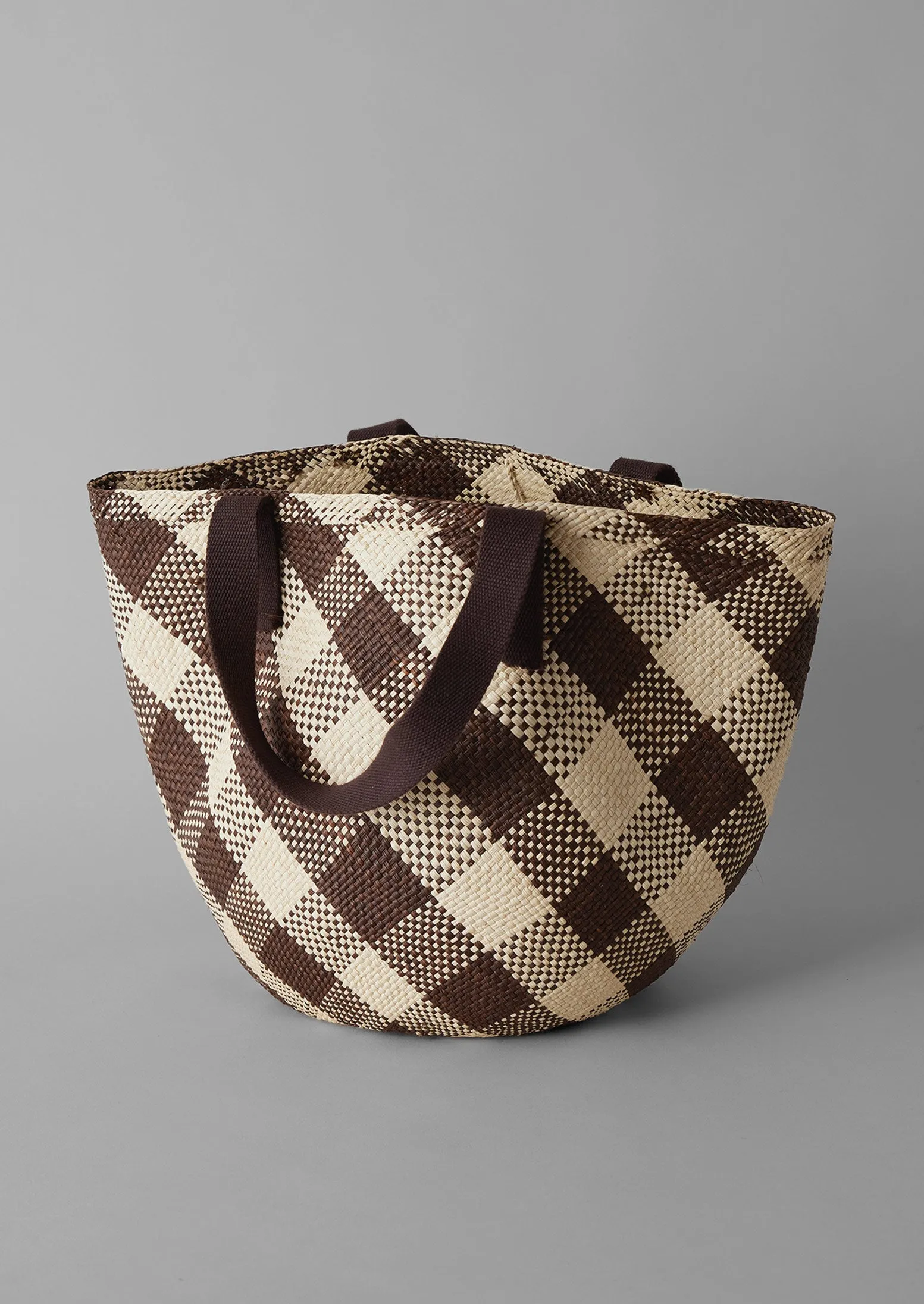 Guanabana Gingham Basket Bag | Brown/Ecru