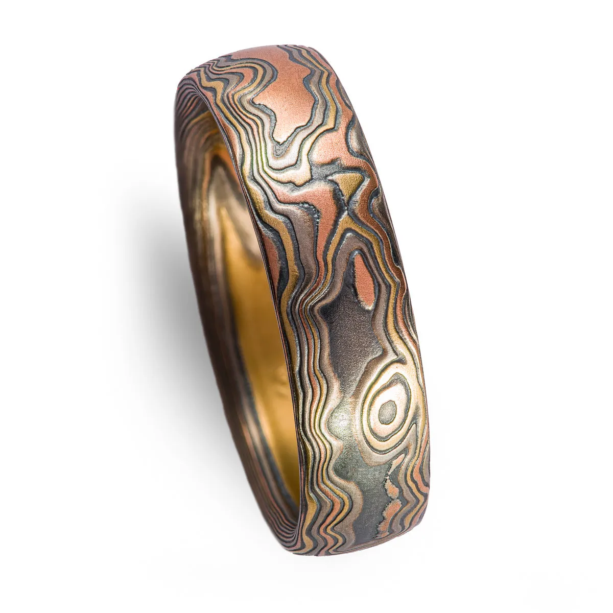 Handcrafted Ring in Woodgrain Pattern and Firestorm Palette