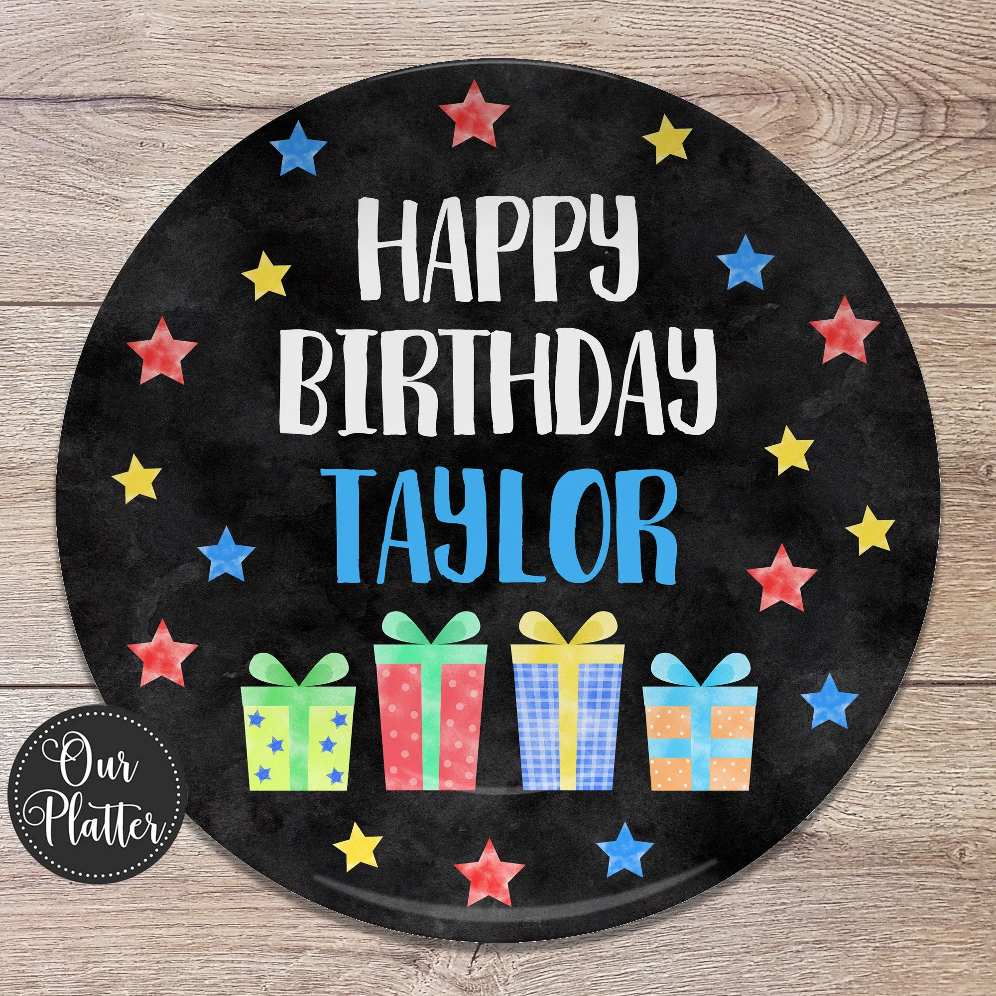 Happy Birthday Personalized Plate, Gifts Stars