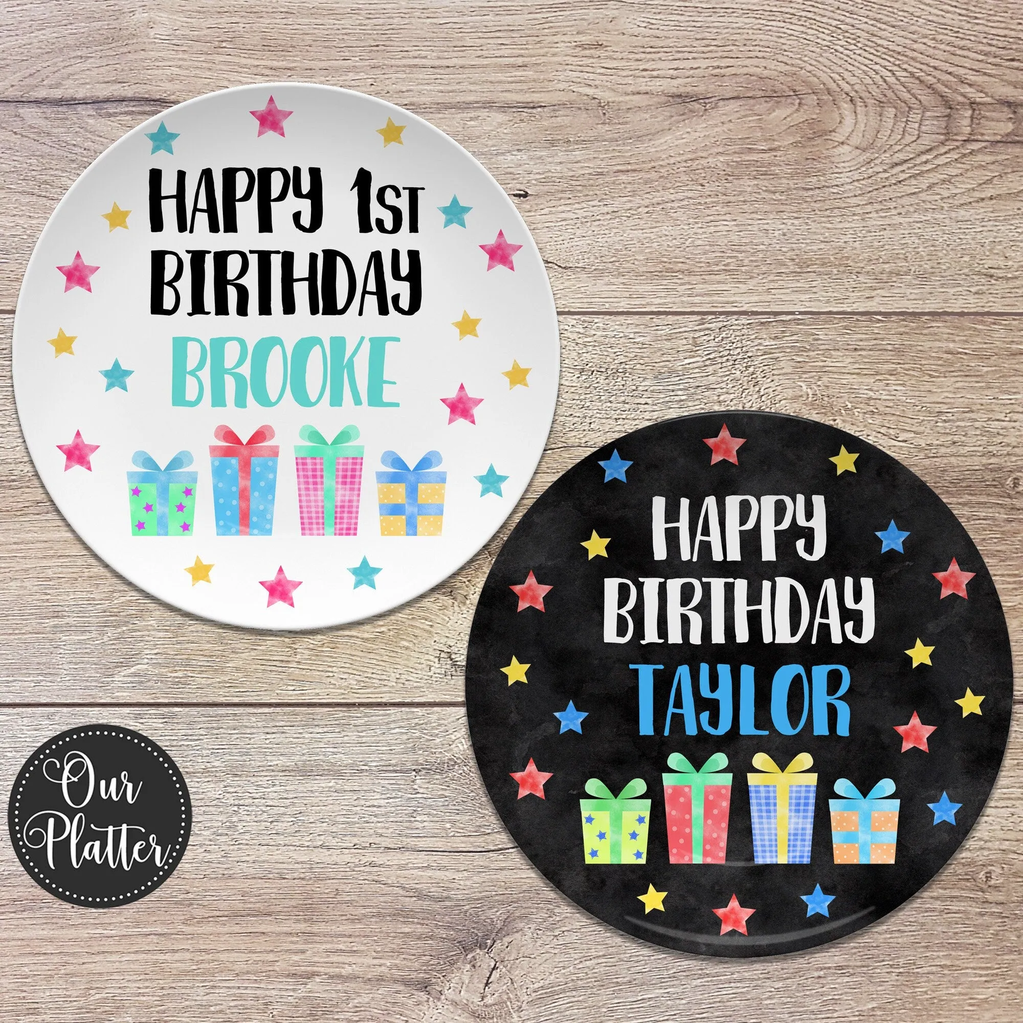 Happy Birthday Personalized Plate, Gifts Stars