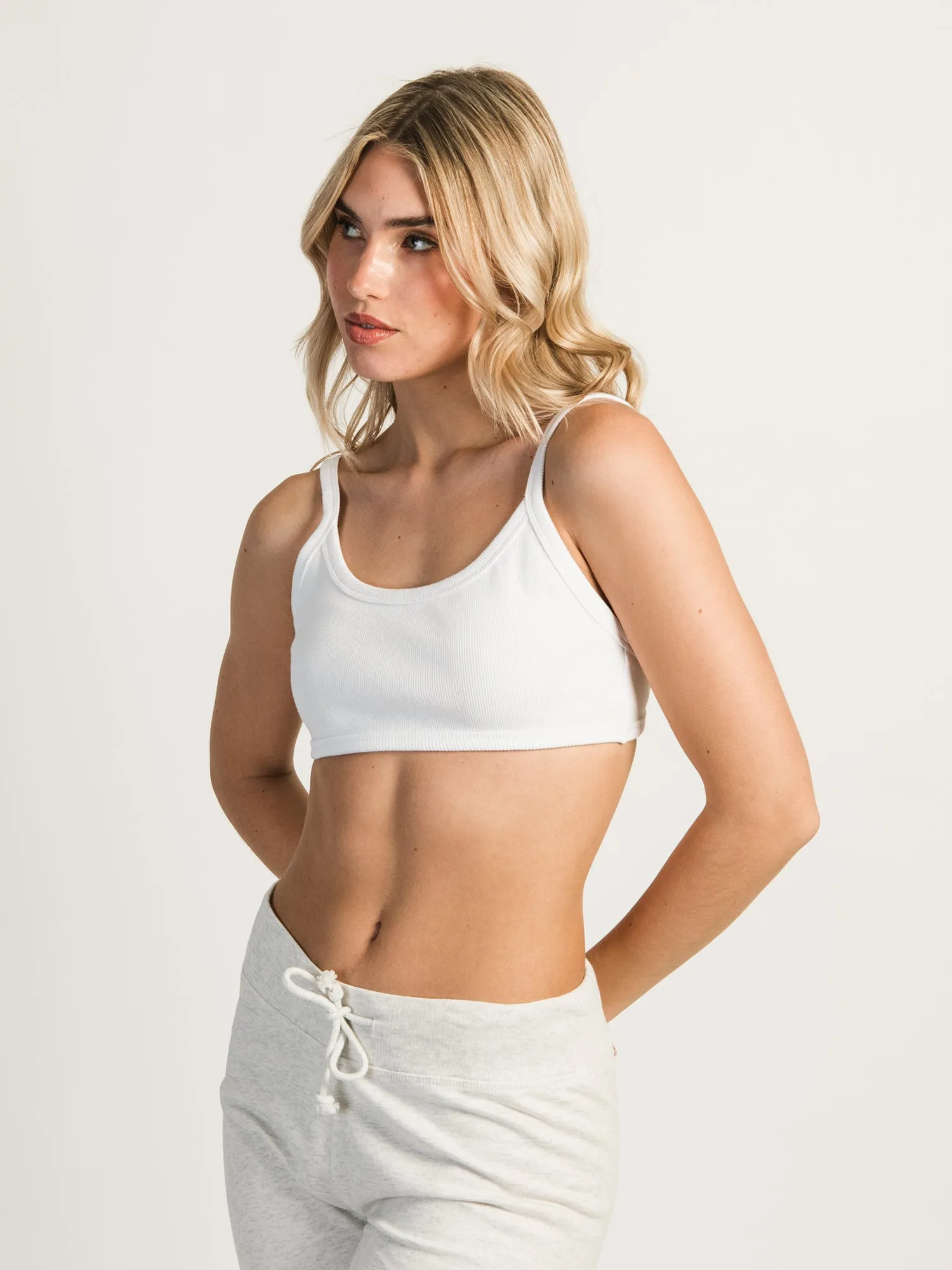 HARLOW RIBBED OPEN BACK BRALETTE - WHITE