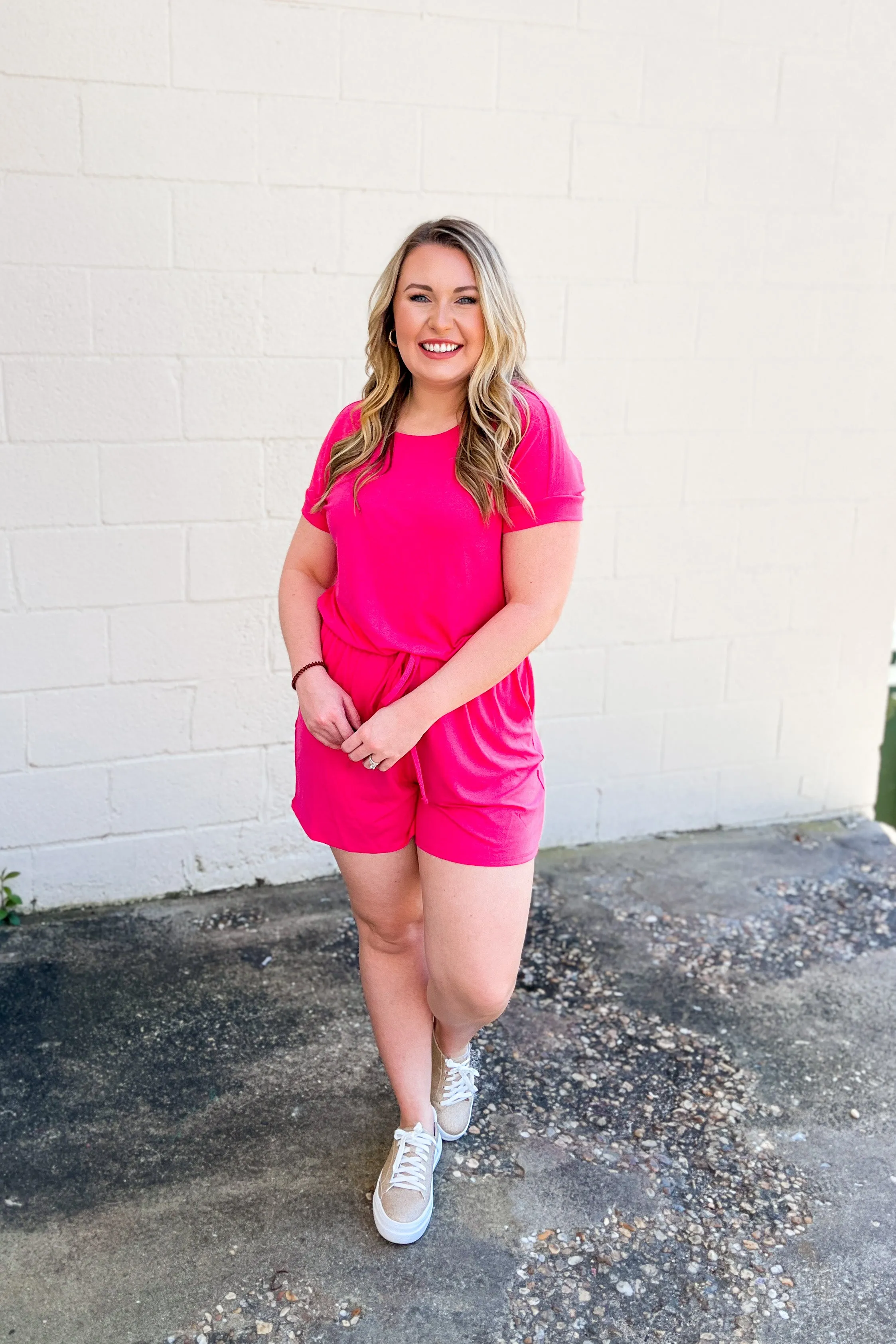 Karter Comfy Romper, Hot Pink