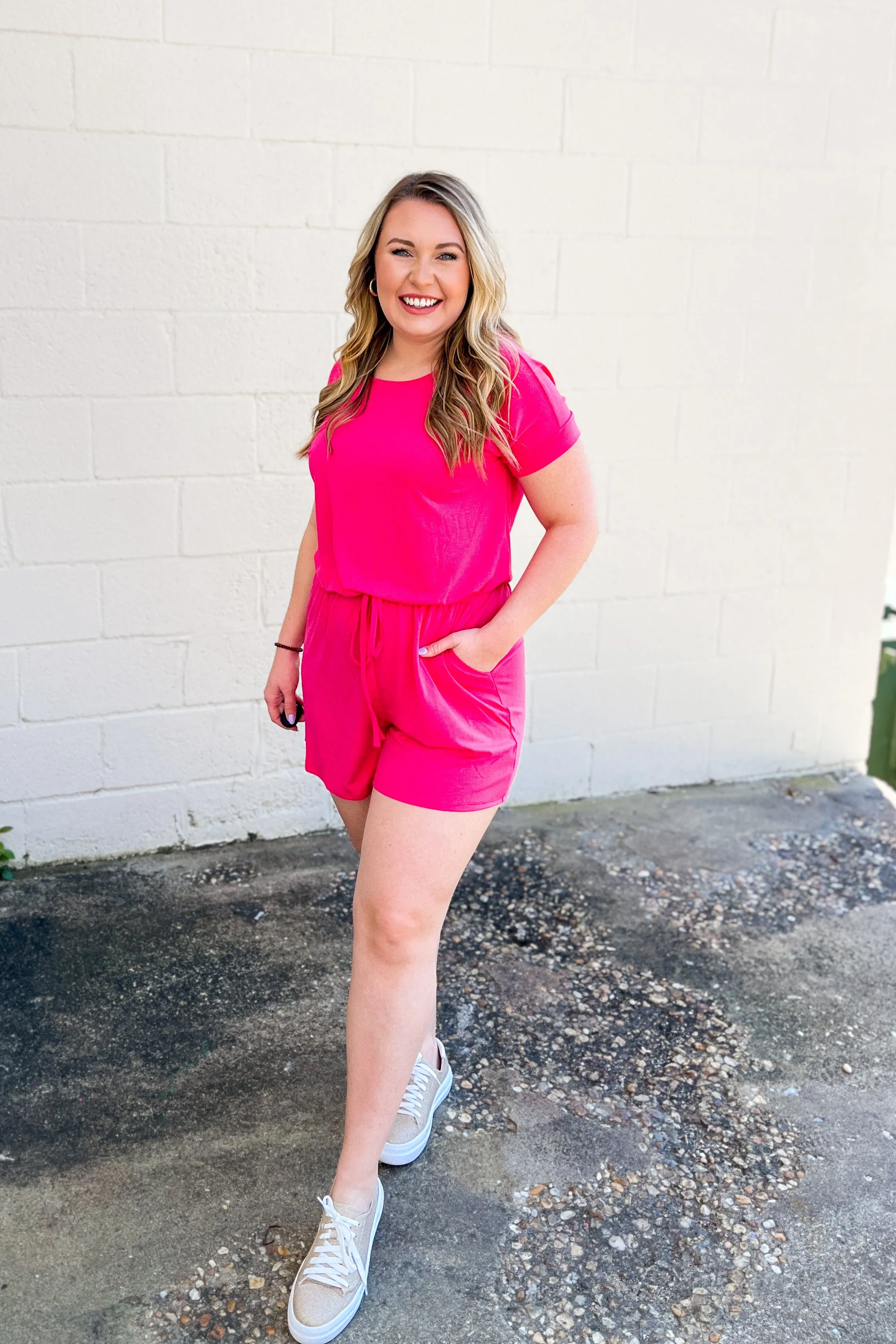 Karter Comfy Romper, Hot Pink