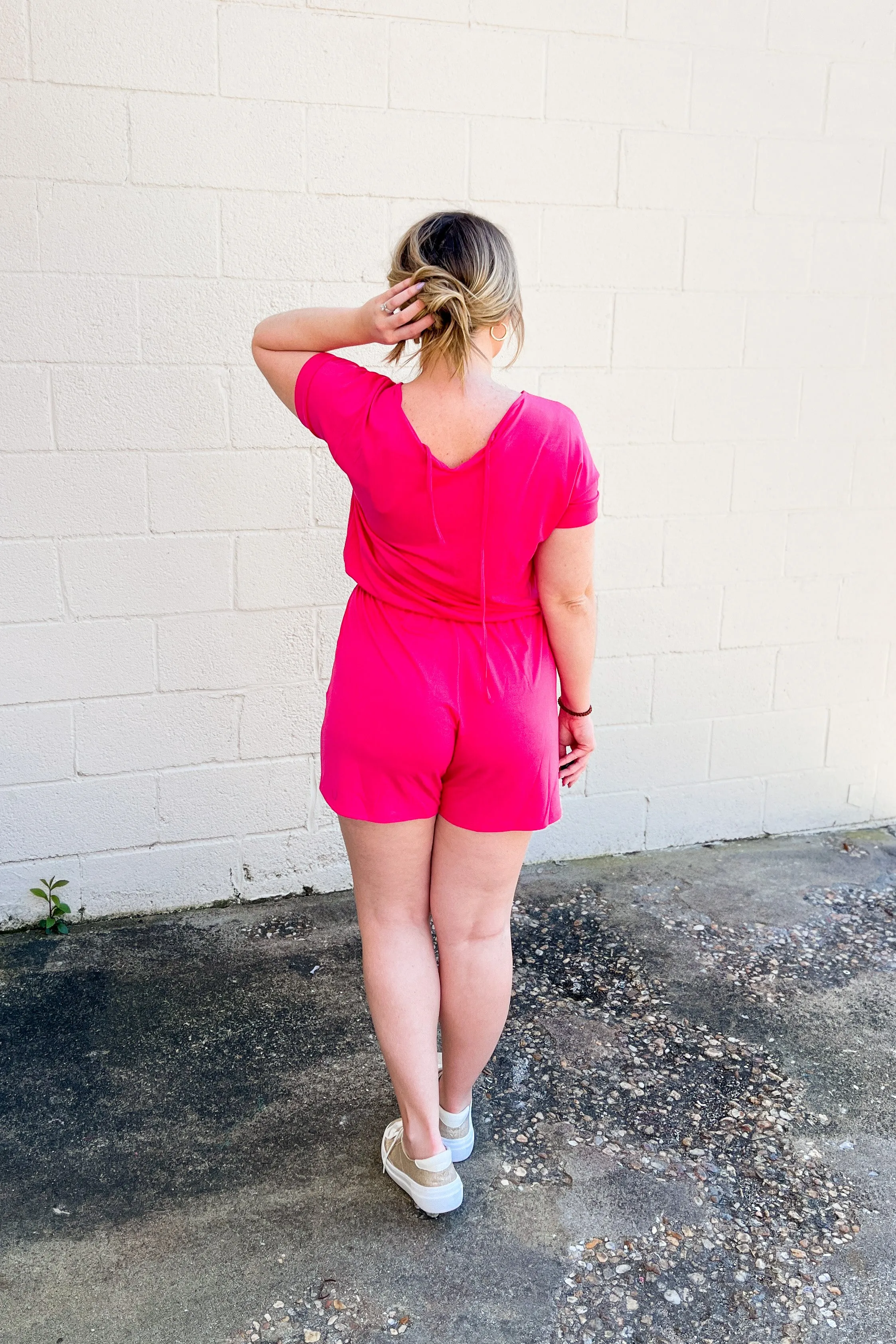 Karter Comfy Romper, Hot Pink