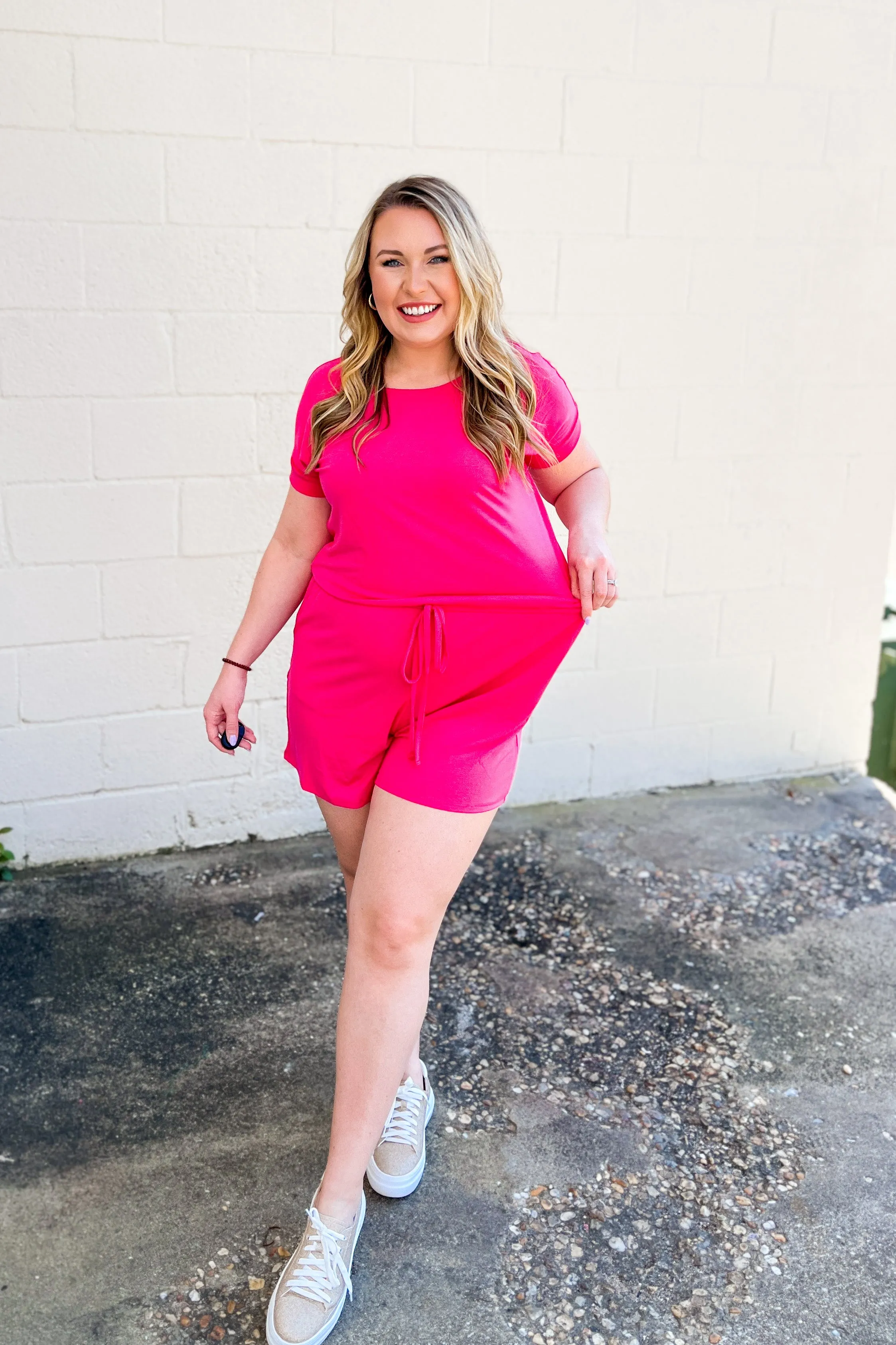 Karter Comfy Romper, Hot Pink