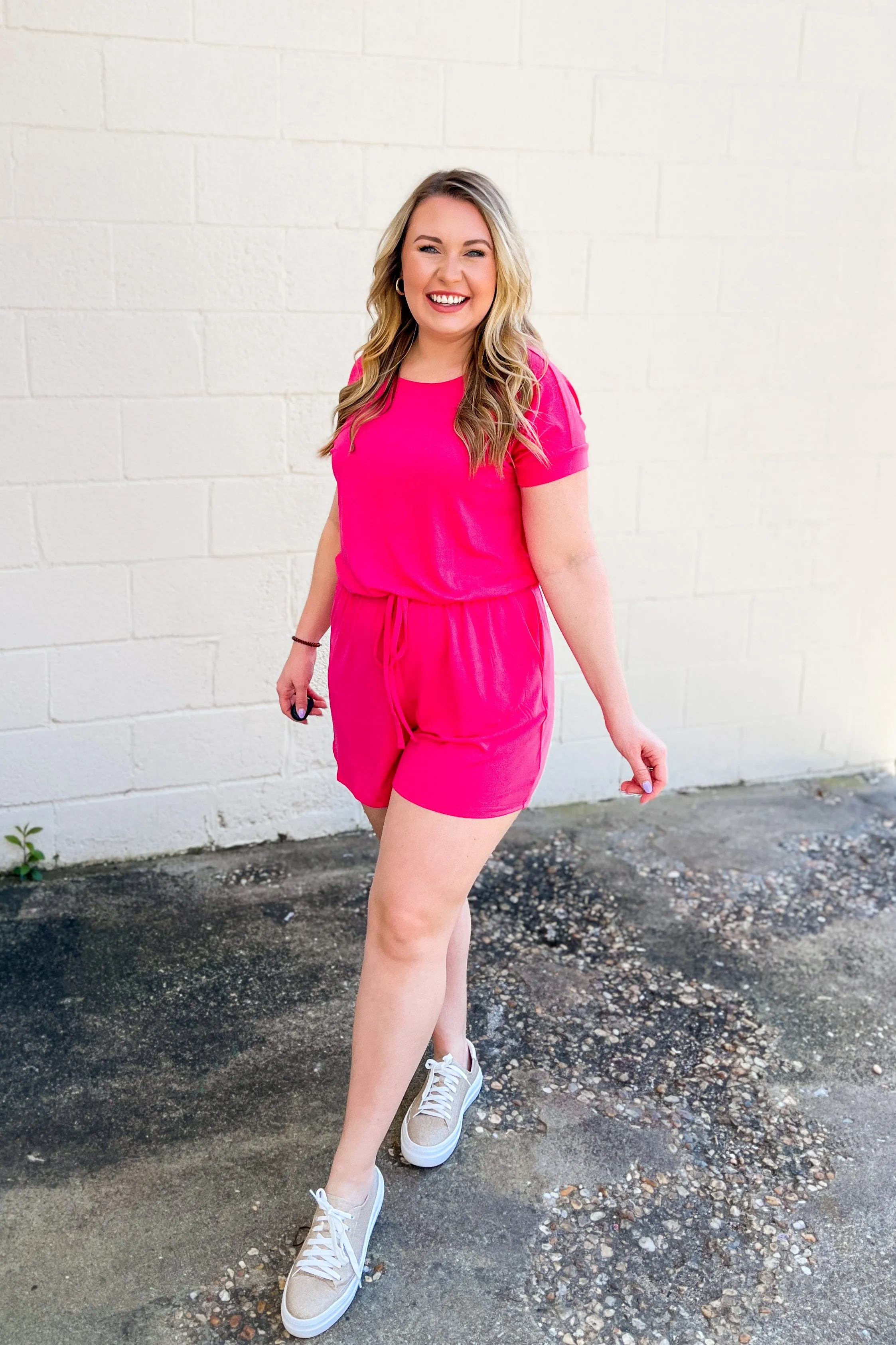 Karter Comfy Romper, Hot Pink