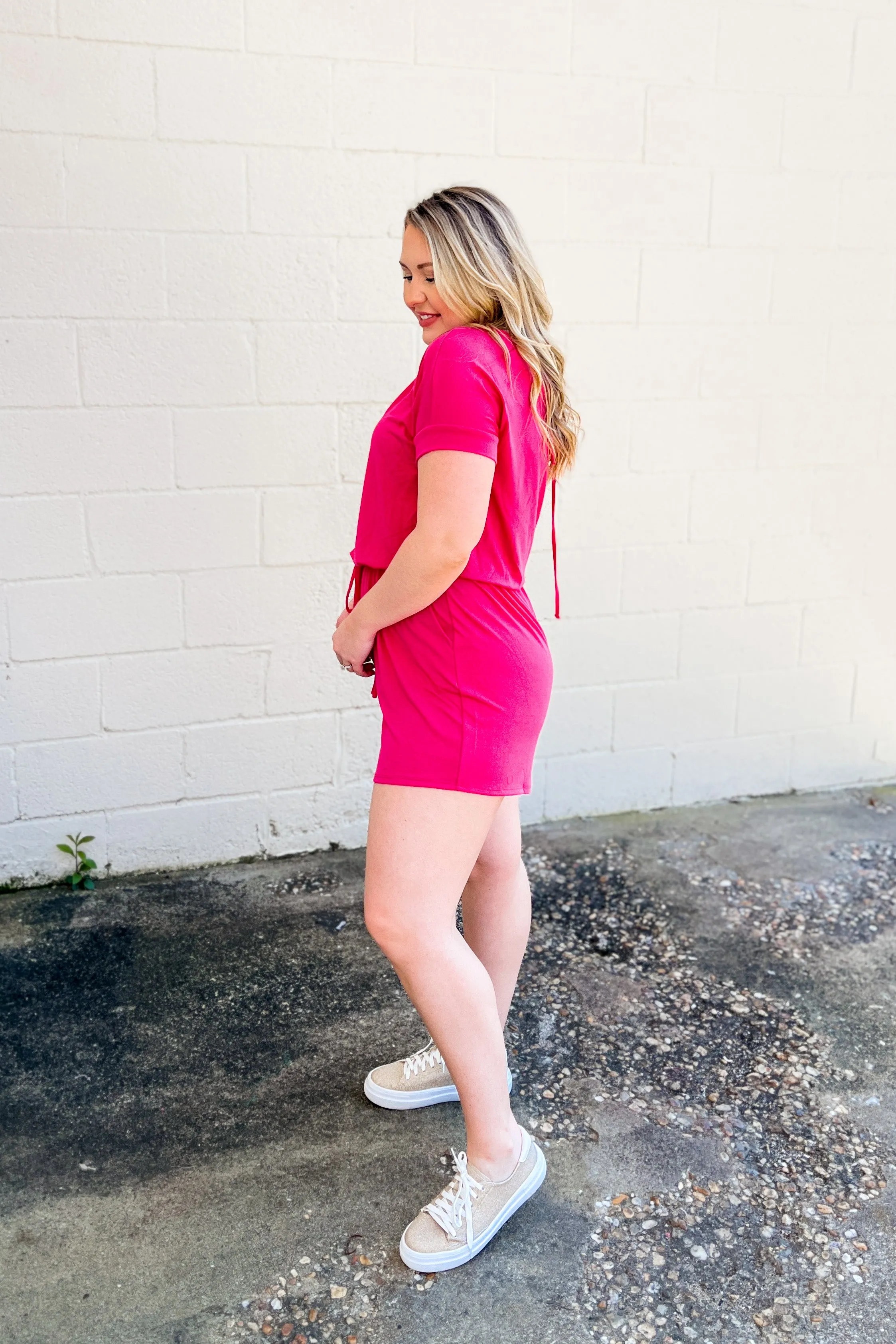 Karter Comfy Romper, Hot Pink