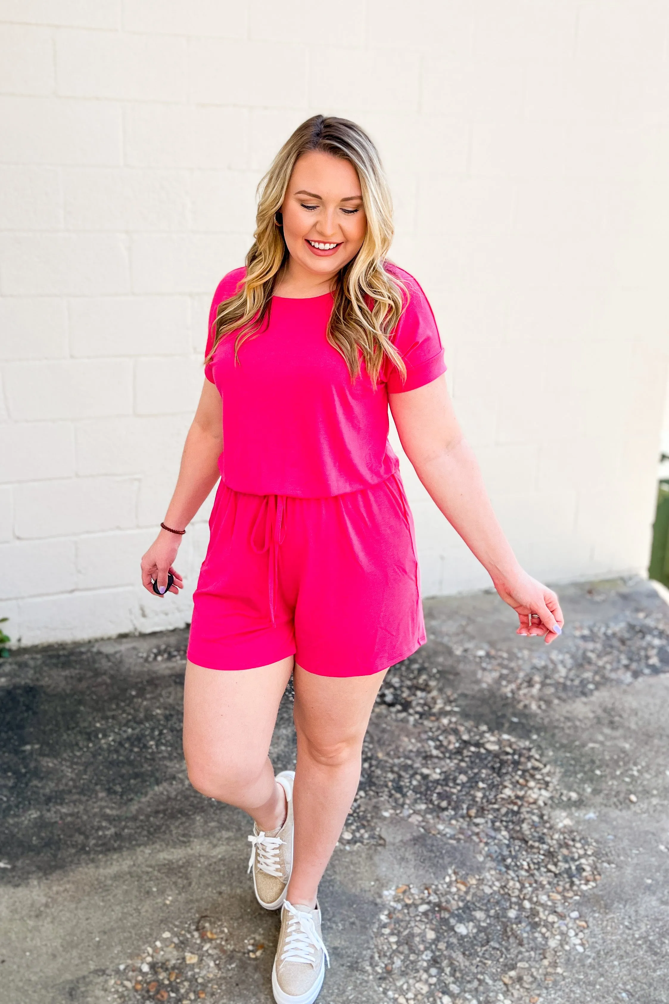 Karter Comfy Romper, Hot Pink