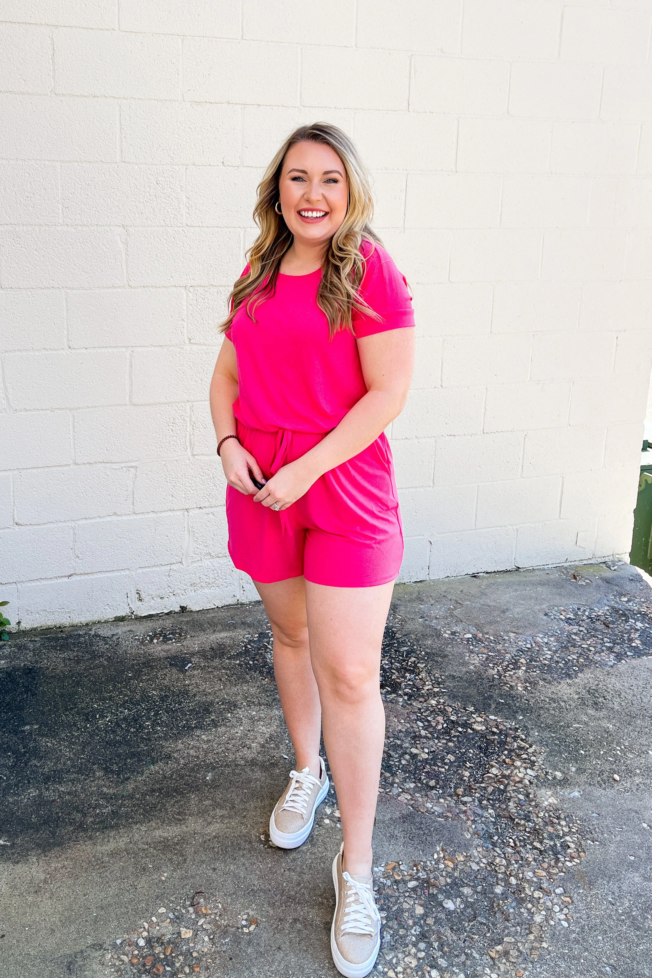 Karter Comfy Romper, Hot Pink