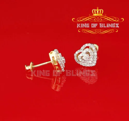 King of Bling's 1.07ct Cubic Zirconia 925 Yellow Silver Women's & Men's Hip Hop Heart Earrings