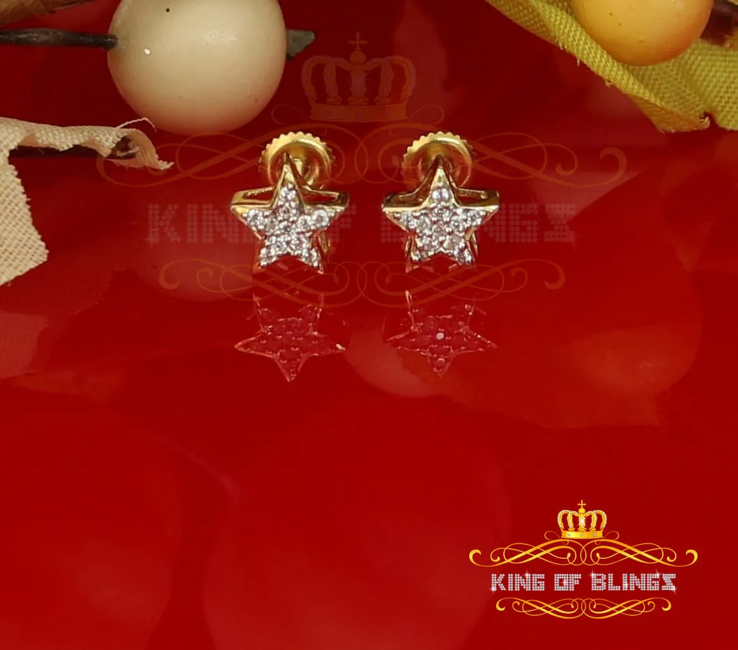 King of Bling's Hip Hop Yellow Silver Screw 0.22ct Cubic Zirconia Women's & Men's Star Earrings