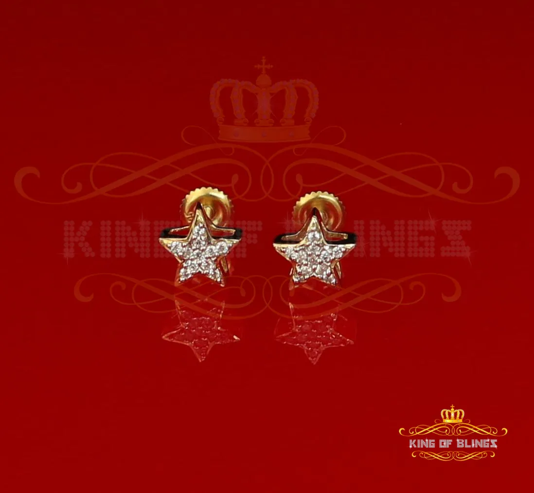 King of Bling's Hip Hop Yellow Silver Screw 0.22ct Cubic Zirconia Women's & Men's Star Earrings