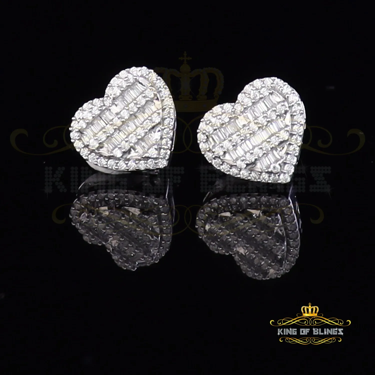 King of Blings- 925 White Sterling Silver 1.48ct Cubic Zirconia Men's & Women's Heart Earrings