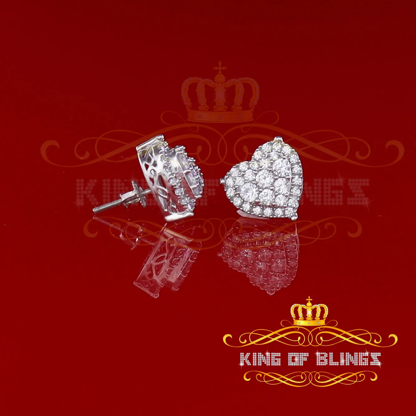 King of Blings- Aretes Para Hombre 925 White Silver 2.68ct Cubic Zirconia Heart Women's Earring