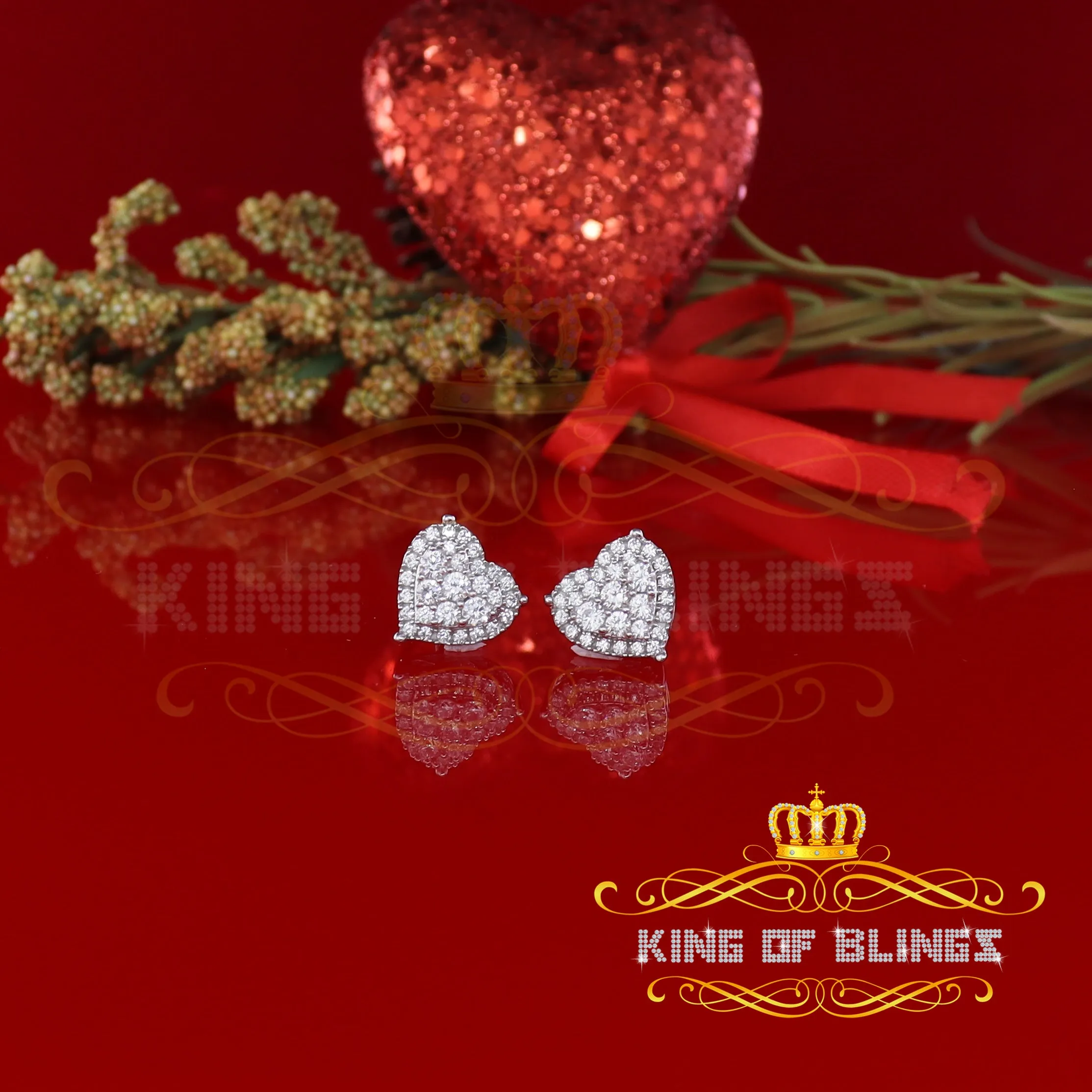 King of Blings- Aretes Para Hombre 925 White Silver 2.68ct Cubic Zirconia Heart Women's Earring