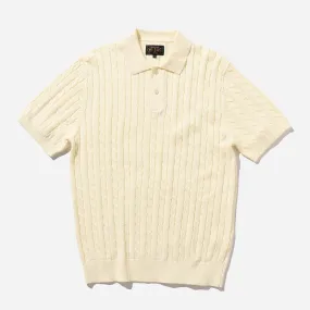 Knit Polo Cable - White