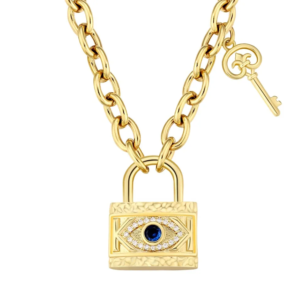 KRKC&CO Amulets Padlock and key 6mm width neclace for women