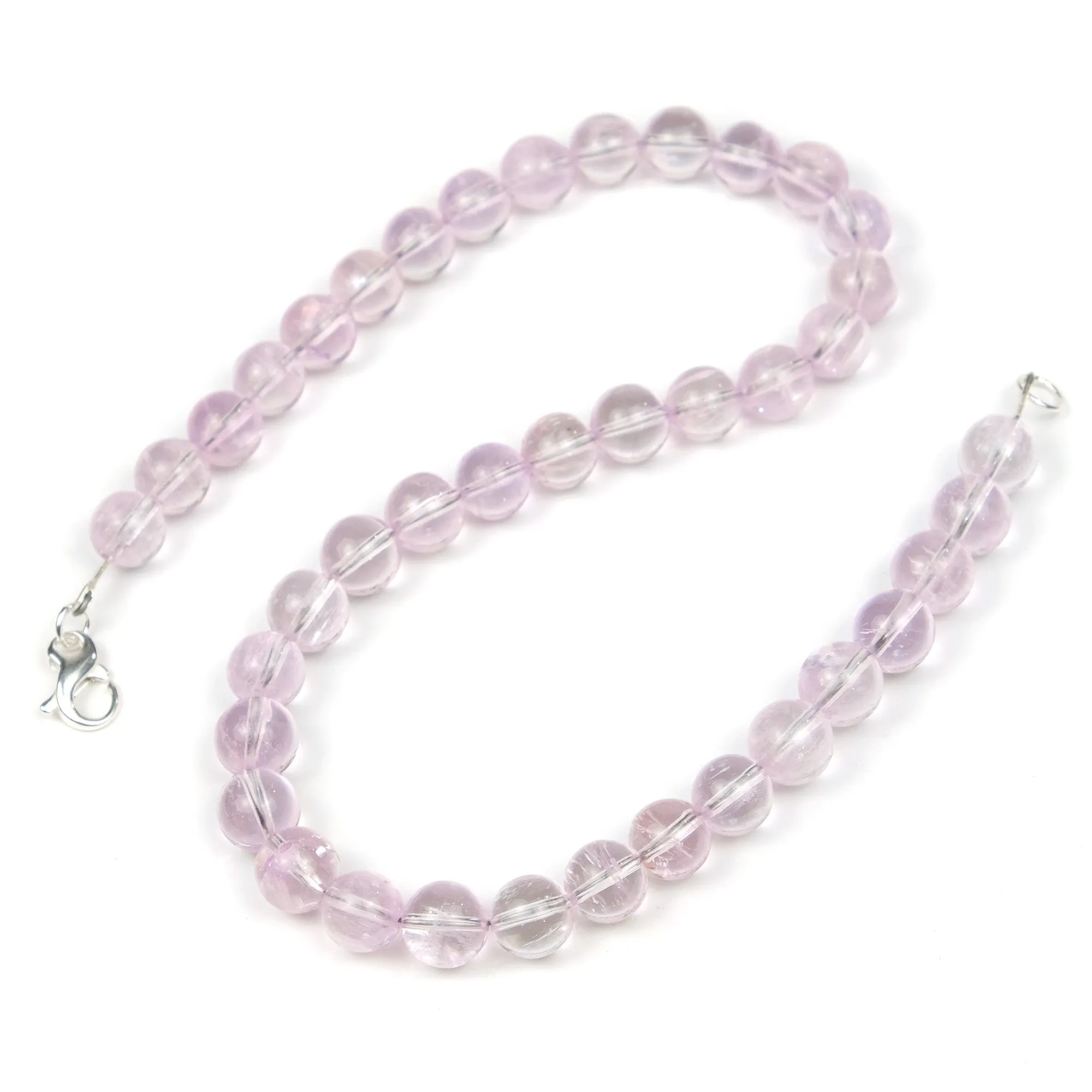 Kunzite 10mm Necklace with Sterling Silver Trigger Clasp