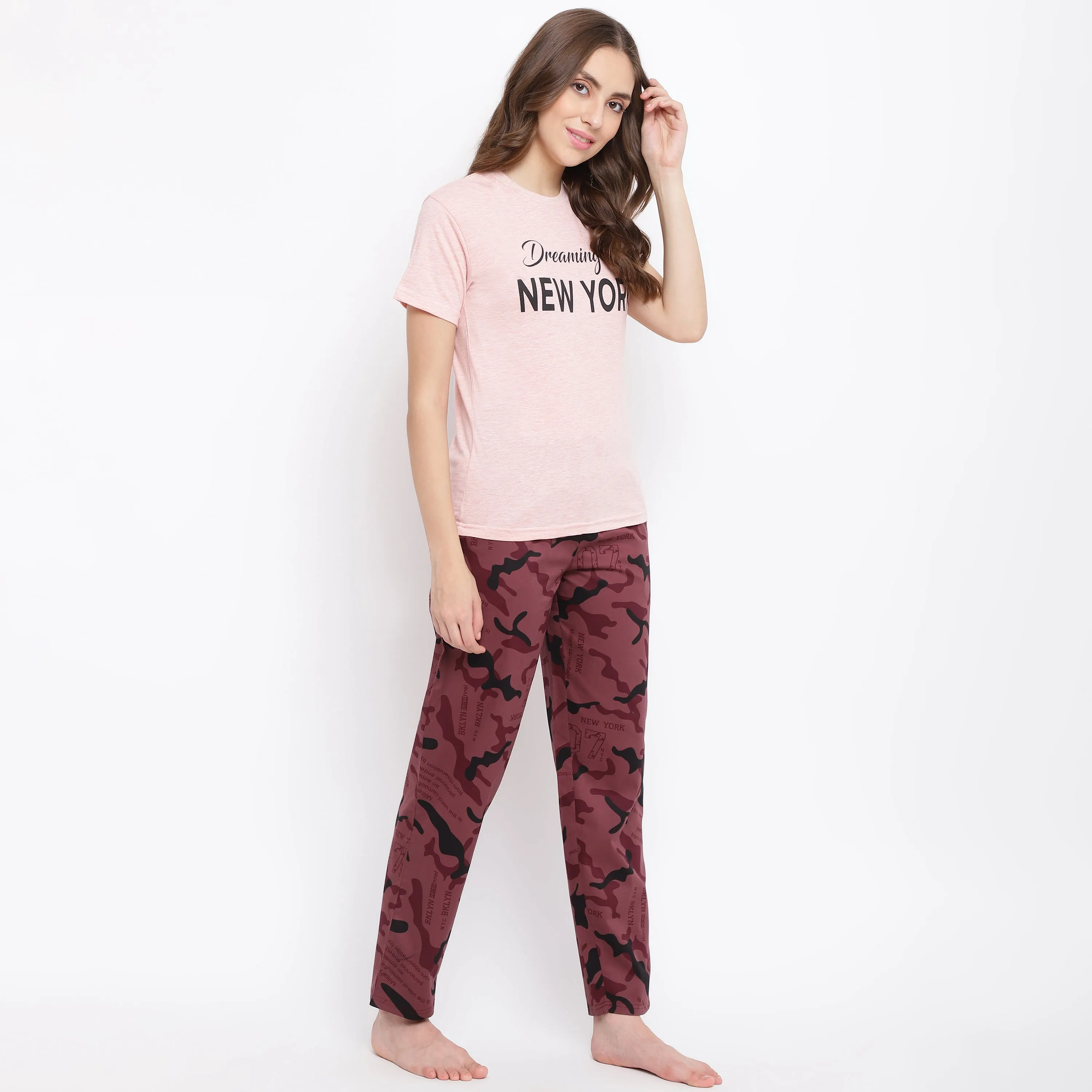 La Intimo Dreamy Fun Military Print Pyjama & Pink T-Shirt Set