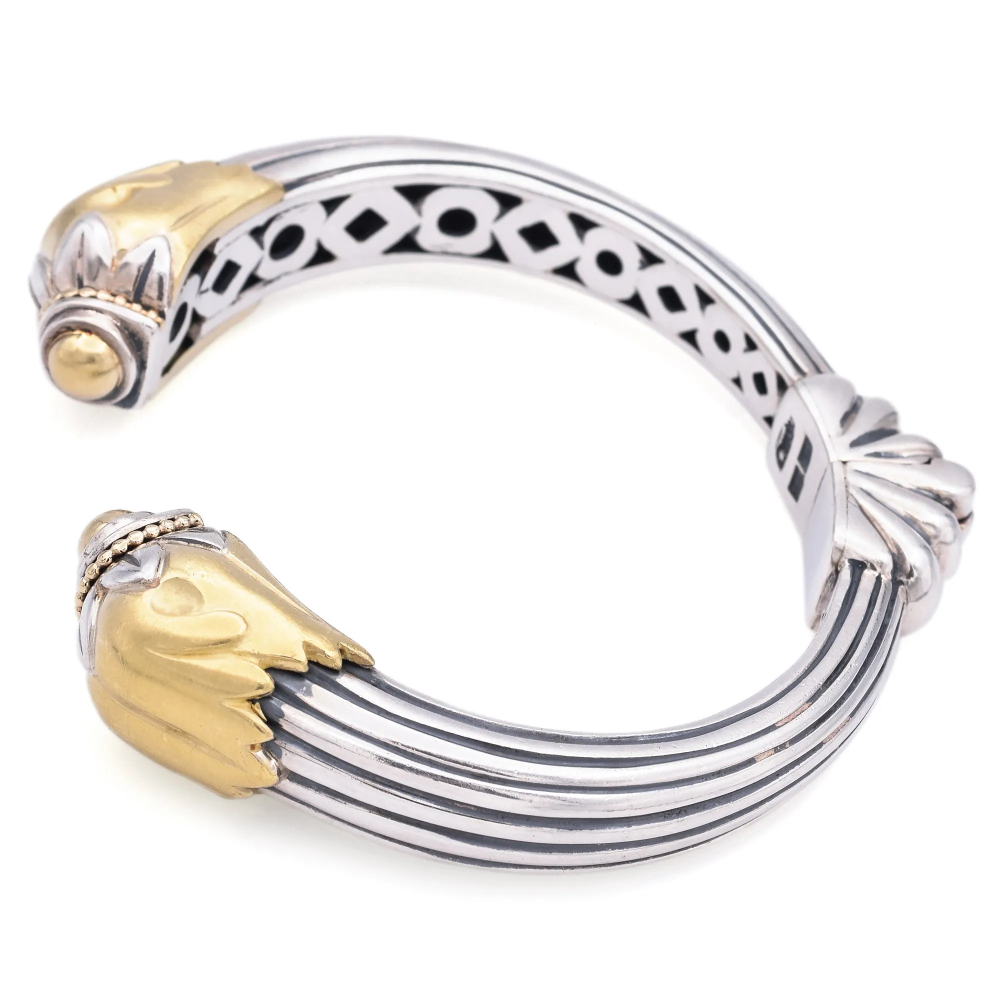 Lagos Caviar Sterling Silver & 18K Yellow Gold Bird Head Hinged Cuff Bracelet