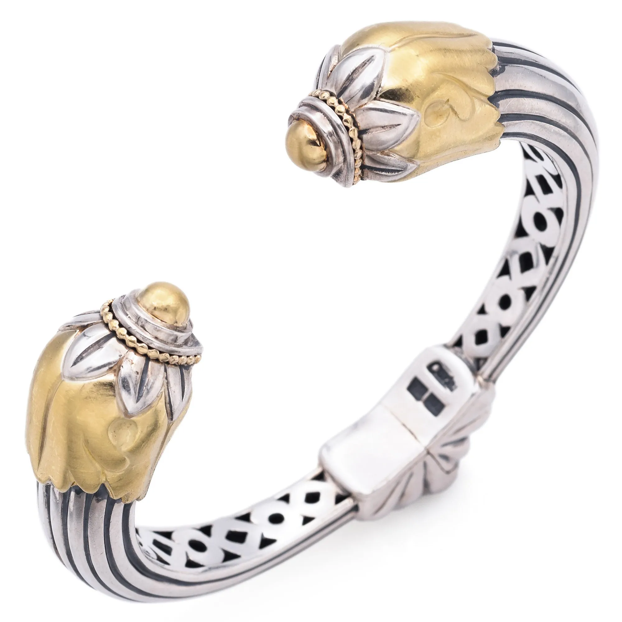 Lagos Caviar Sterling Silver & 18K Yellow Gold Bird Head Hinged Cuff Bracelet