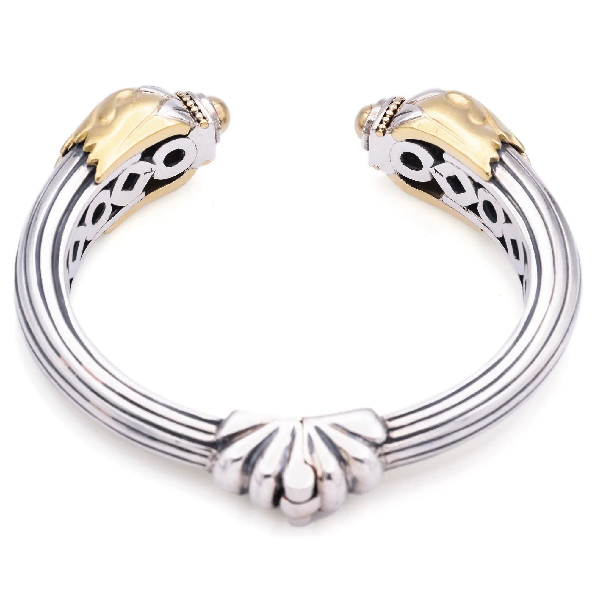 Lagos Caviar Sterling Silver & 18K Yellow Gold Bird Head Hinged Cuff Bracelet