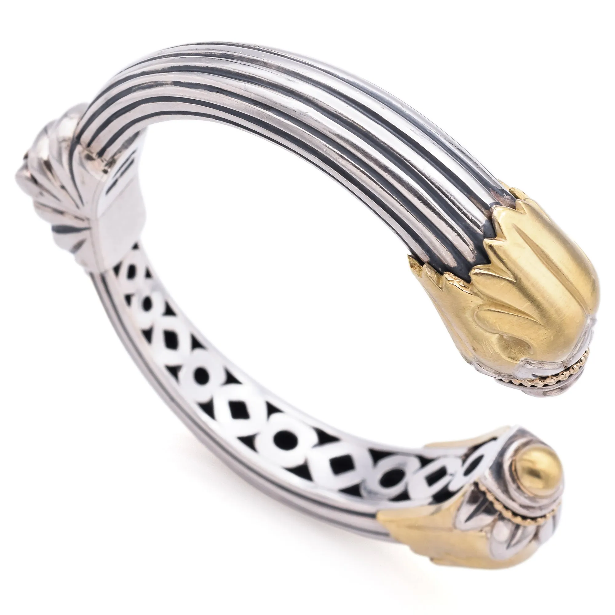 Lagos Caviar Sterling Silver & 18K Yellow Gold Bird Head Hinged Cuff Bracelet