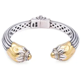 Lagos Caviar Sterling Silver & 18K Yellow Gold Bird Head Hinged Cuff Bracelet