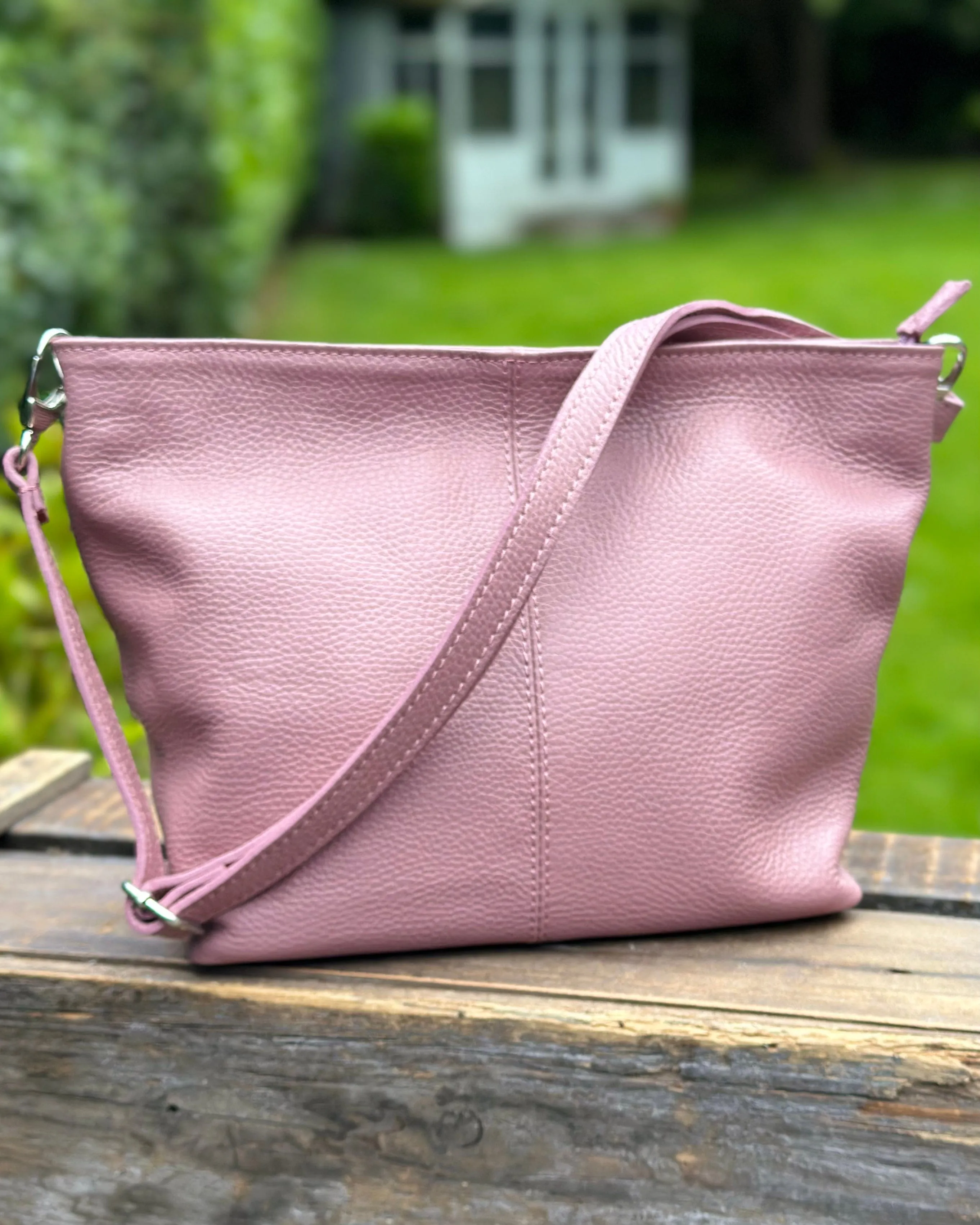 Leather Slouch Bag - Dusky Pink