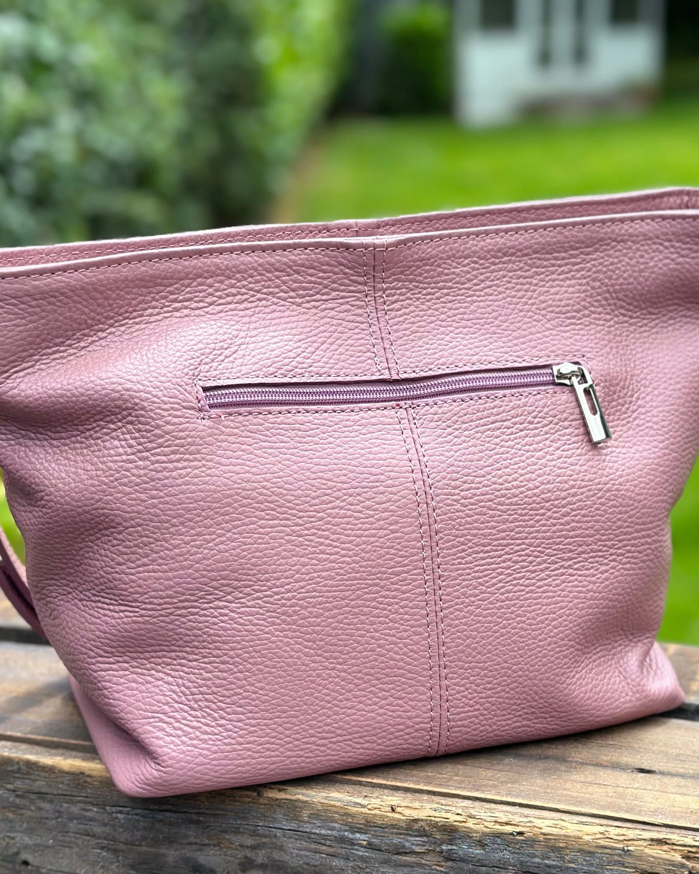 Leather Slouch Bag - Dusky Pink