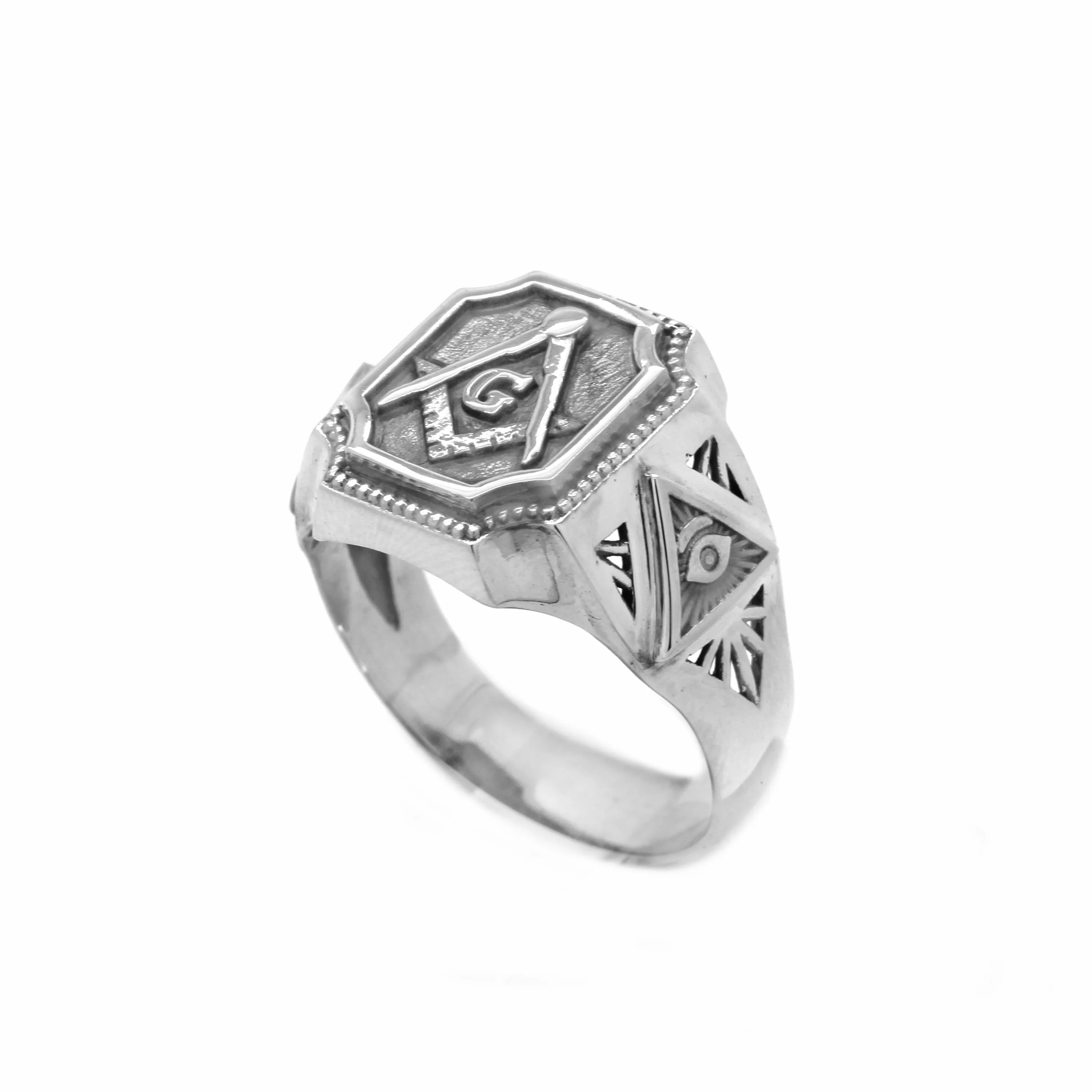 Light Weight Masonic Freemasonry Сompass Mens Ring Silver 925 Signet