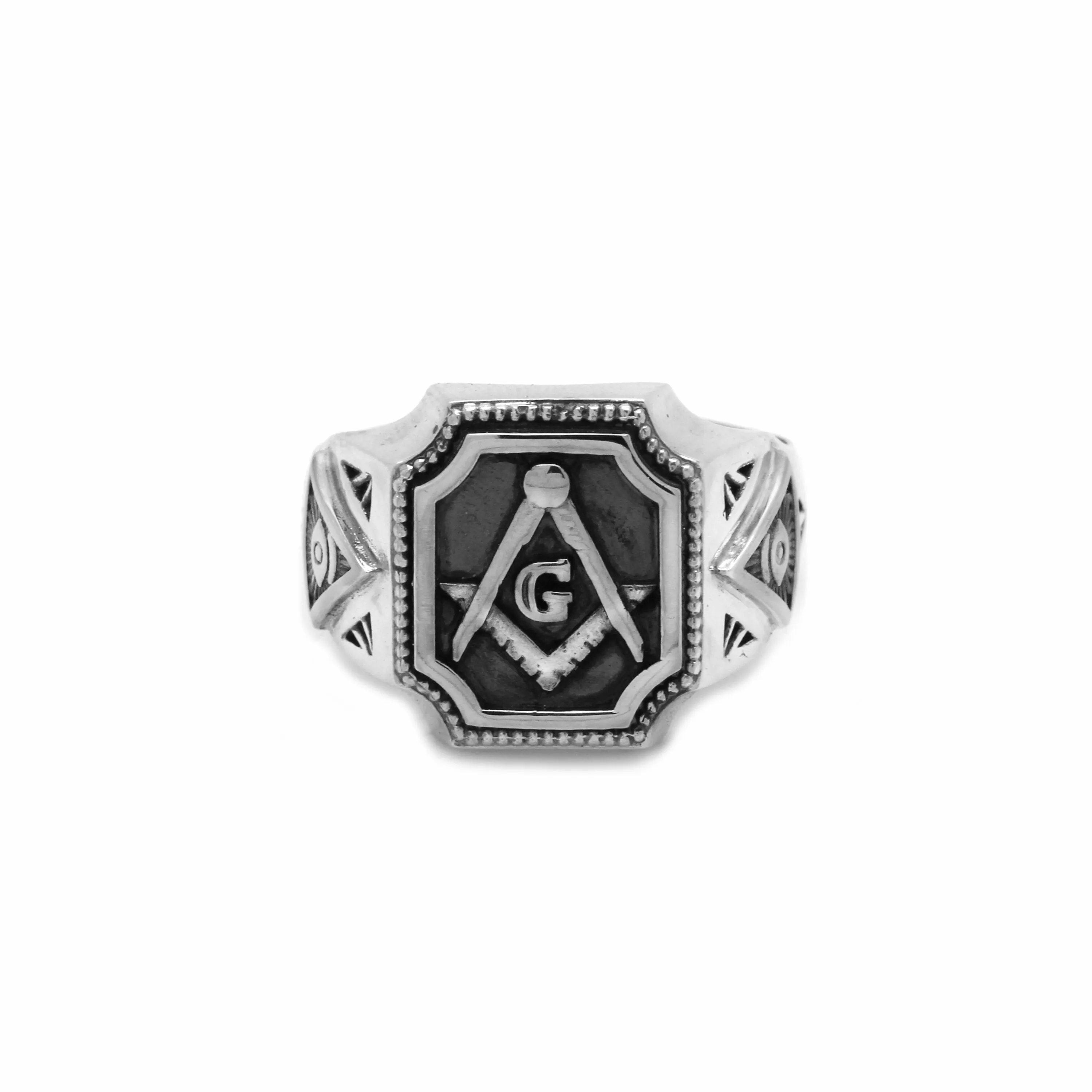 Light Weight Masonic Freemasonry Сompass Mens Ring Silver 925 Signet