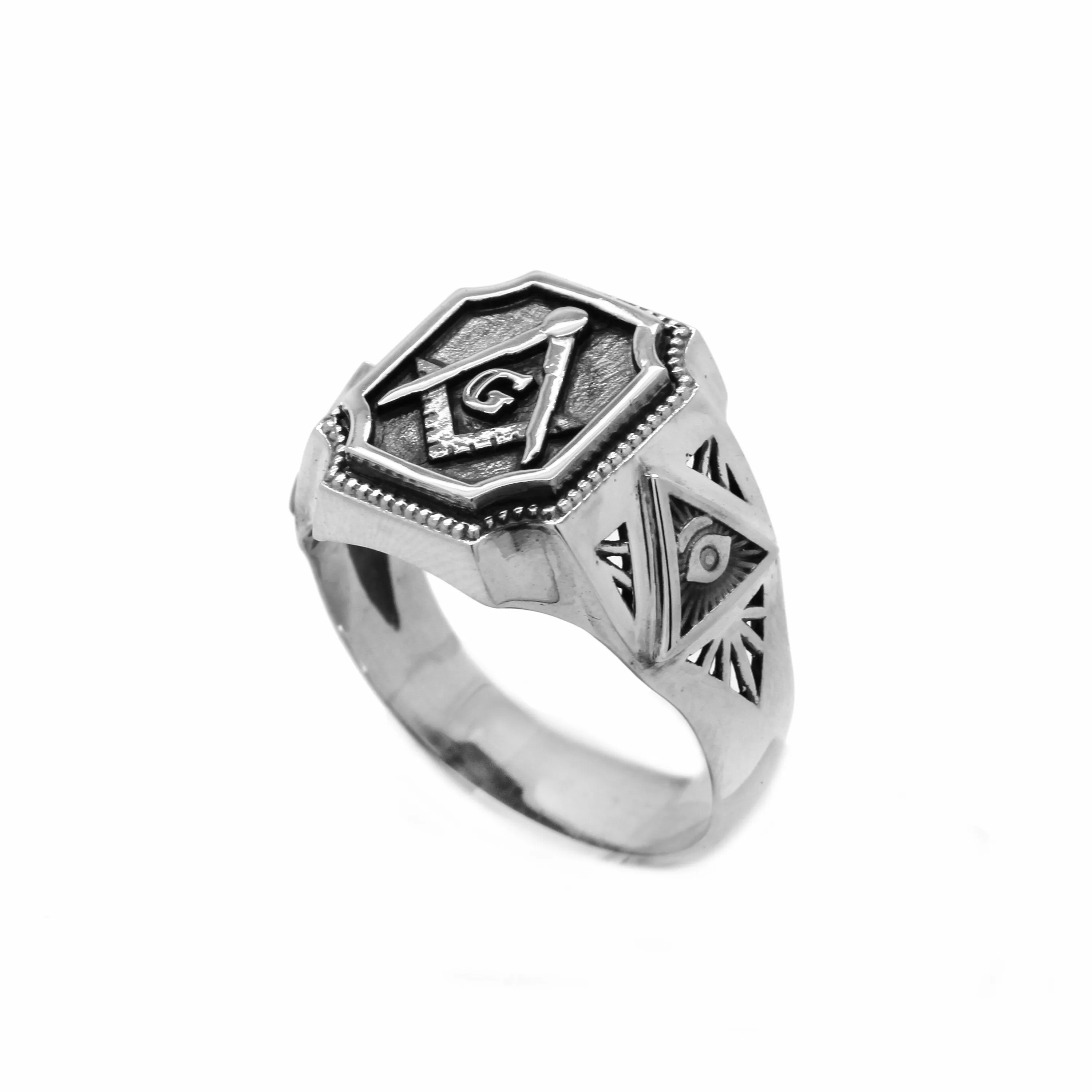 Light Weight Masonic Freemasonry Сompass Mens Ring Silver 925 Signet